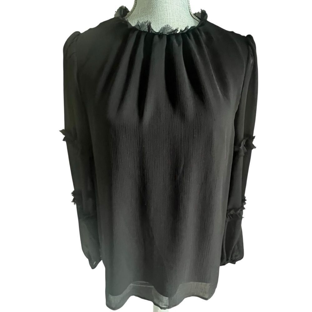 CeCe Ruffle Sleeve Blouse sizes Small Black Flowy Layered Sheer Office Party Top